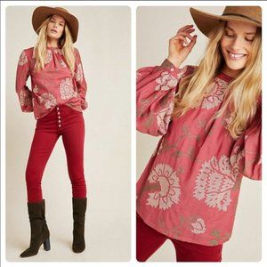 Anthropologie Payal Pratap Rhododendron Blouse | Brick Red | Size 8